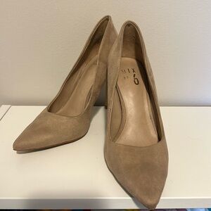 Tan suede heels, size 6.